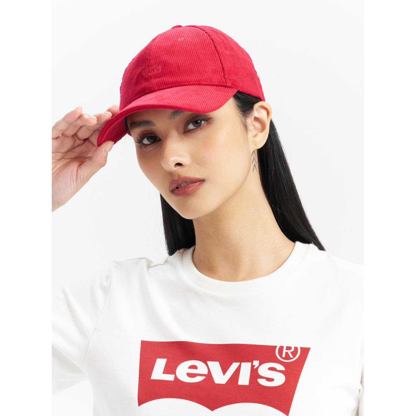男女同款 可調式皮環丹寧棒球帽 / 精工刺繡Logo / 紅 熱賣單品