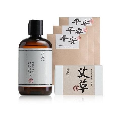 【阿原YUAN】艾草皂115g-修護淨化+艾草洗頭水(經典)250ml+艾草平安包-15gx3