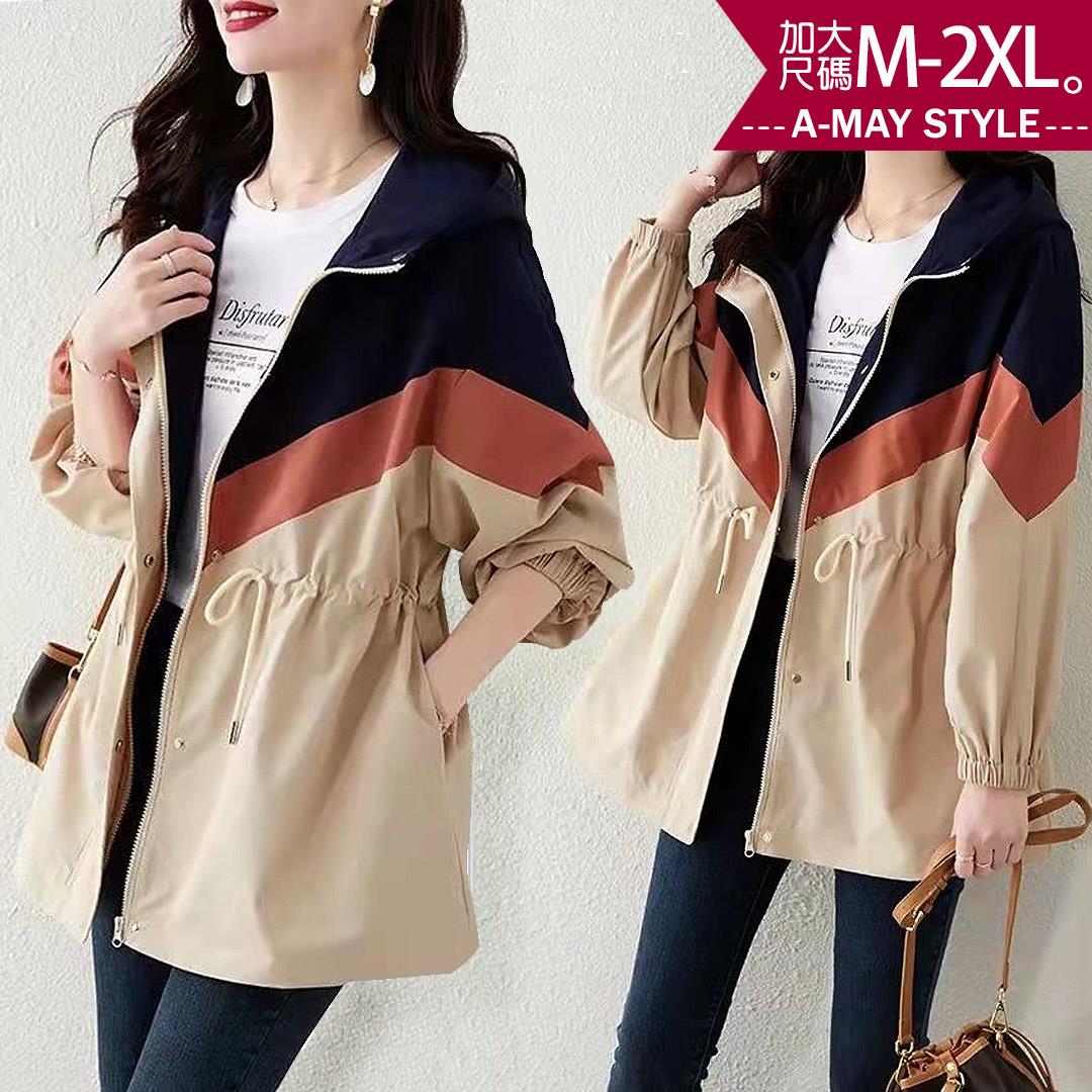 加大碼 風衣外套 日韓設計撞色顯瘦連帽外套(M-2XL)【XBK22A64】＊艾美時尚(現 預)