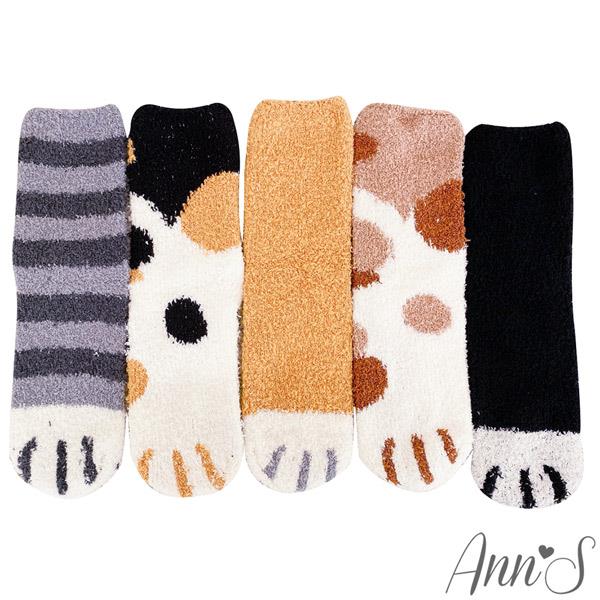 Ann’S 可愛貓爪貓掌保暖加厚毛絨睡眠襪地板襪-5色