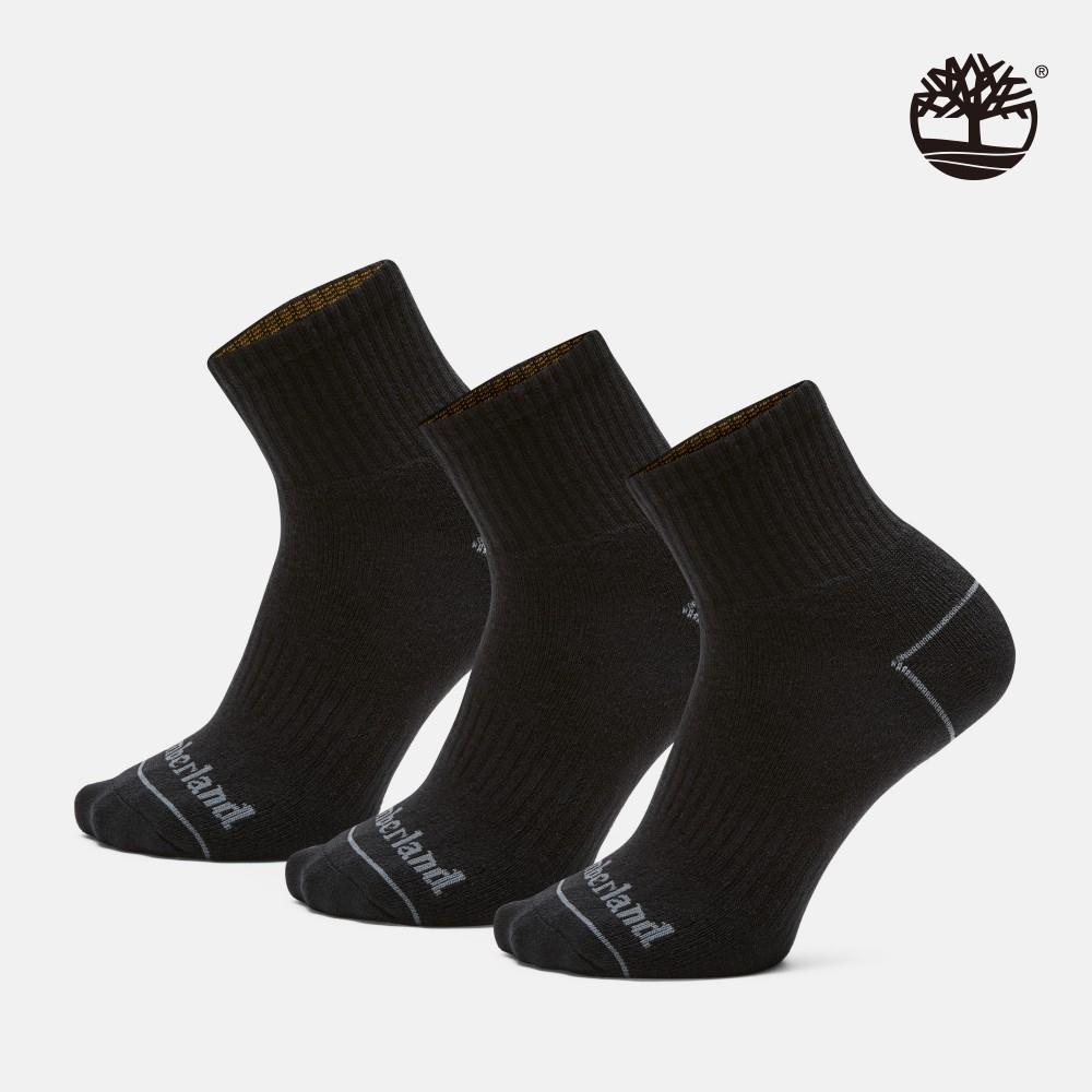 Timberland 中性黑色中筒襪三入組|A2PU2001