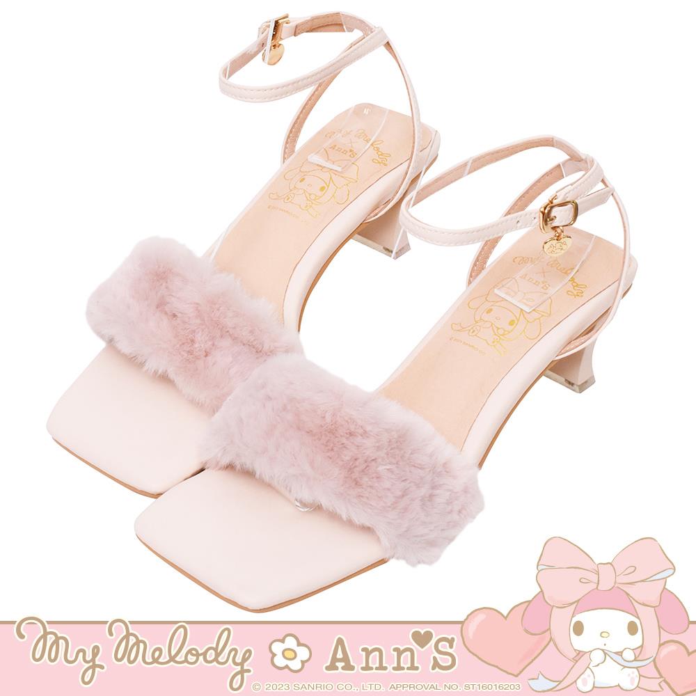 💥熱銷涼鞋任一件折$150💥My melody X Ann’S美樂蒂日系派對 舒適低跟毛毛一字涼鞋4cm-粉