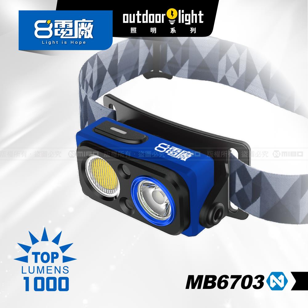 雙效 自動感應 1000流明 防水 IPX6 電磁艙分離式 頭燈 MB6703【照明8電廠】