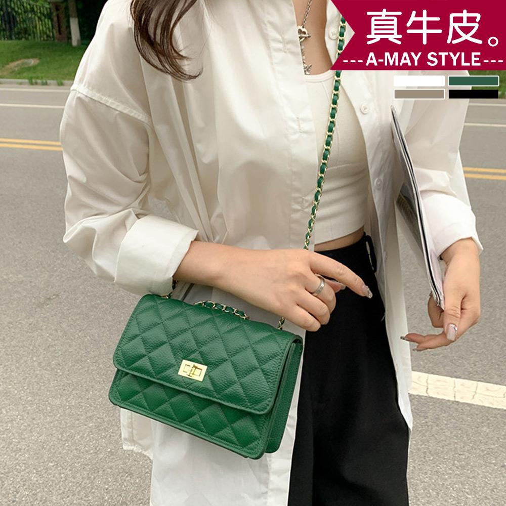 真皮包 側背包 真皮菱格小香風鍊條肩背方包【XBP632140】＊艾美時尚(現 預)