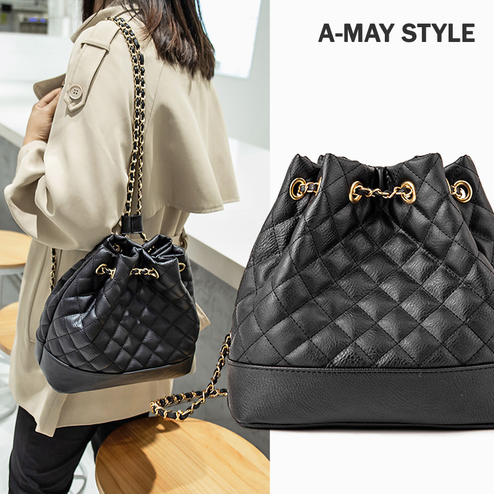 後背包 肩背包 菱格小香風鍊條雙肩水桶包【XSL108629】＊艾美時尚(現 預)