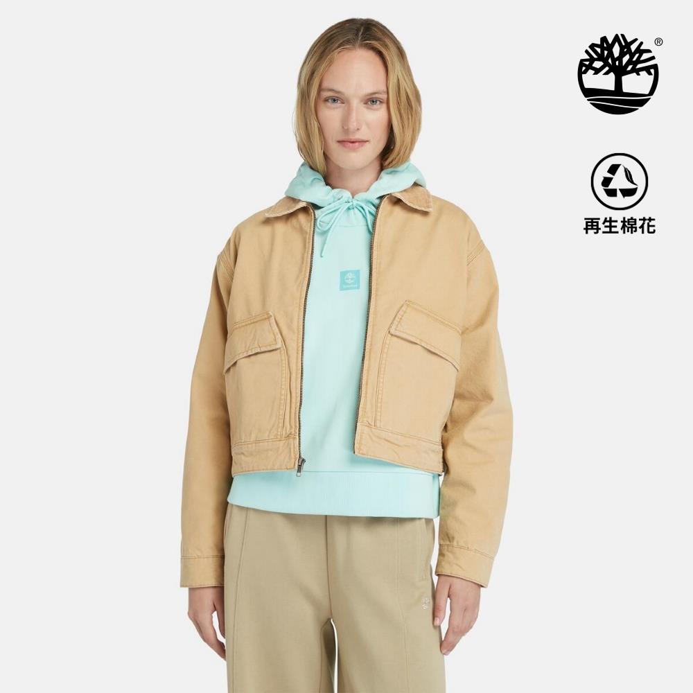 Timberland 女款淺小麥色休閒水洗帆布外套|A5VJ7EH3