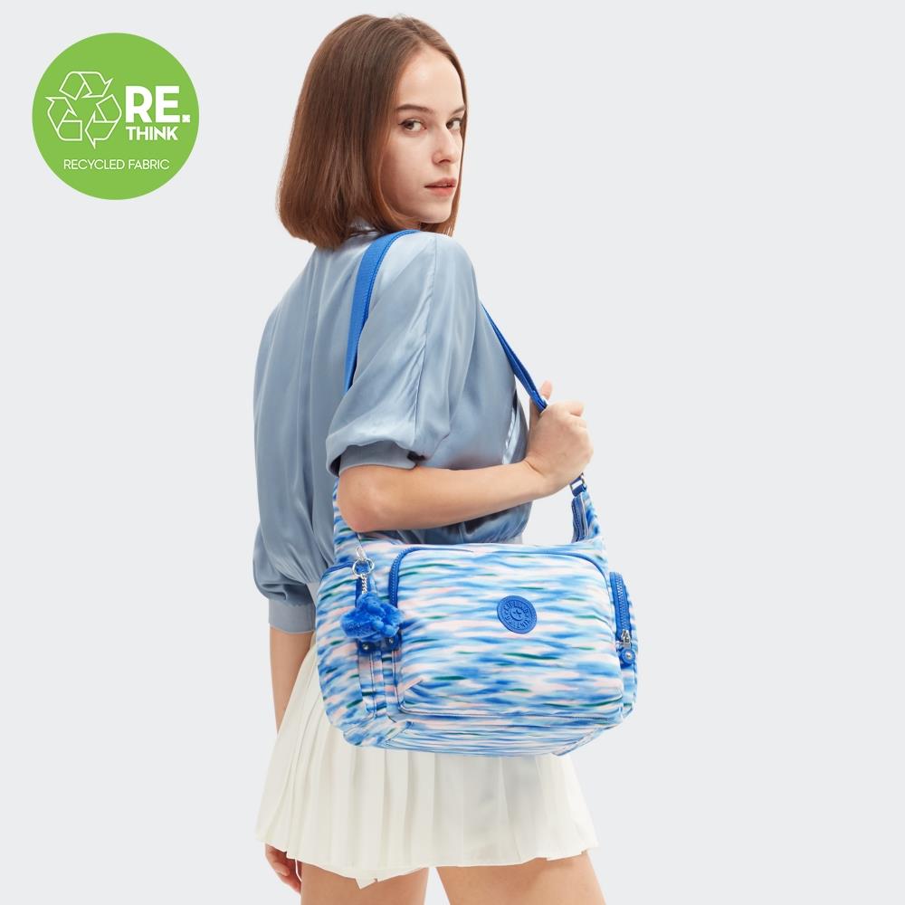 藍粉海洋波紋印花多袋實用側背包-GABB
