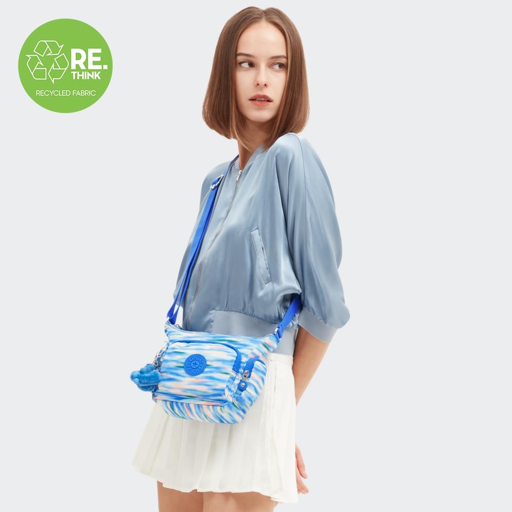 『牛角包』藍粉海洋波紋印花小巧多層側背包-GABBIE MINI
