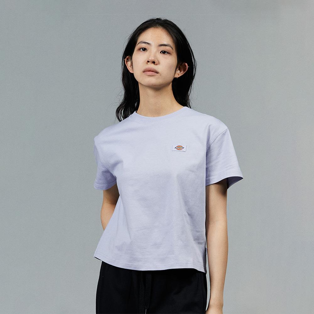 Dickies女款宇宙藍紫色純棉短版胸前Logo織標短袖T恤|DK011775H18