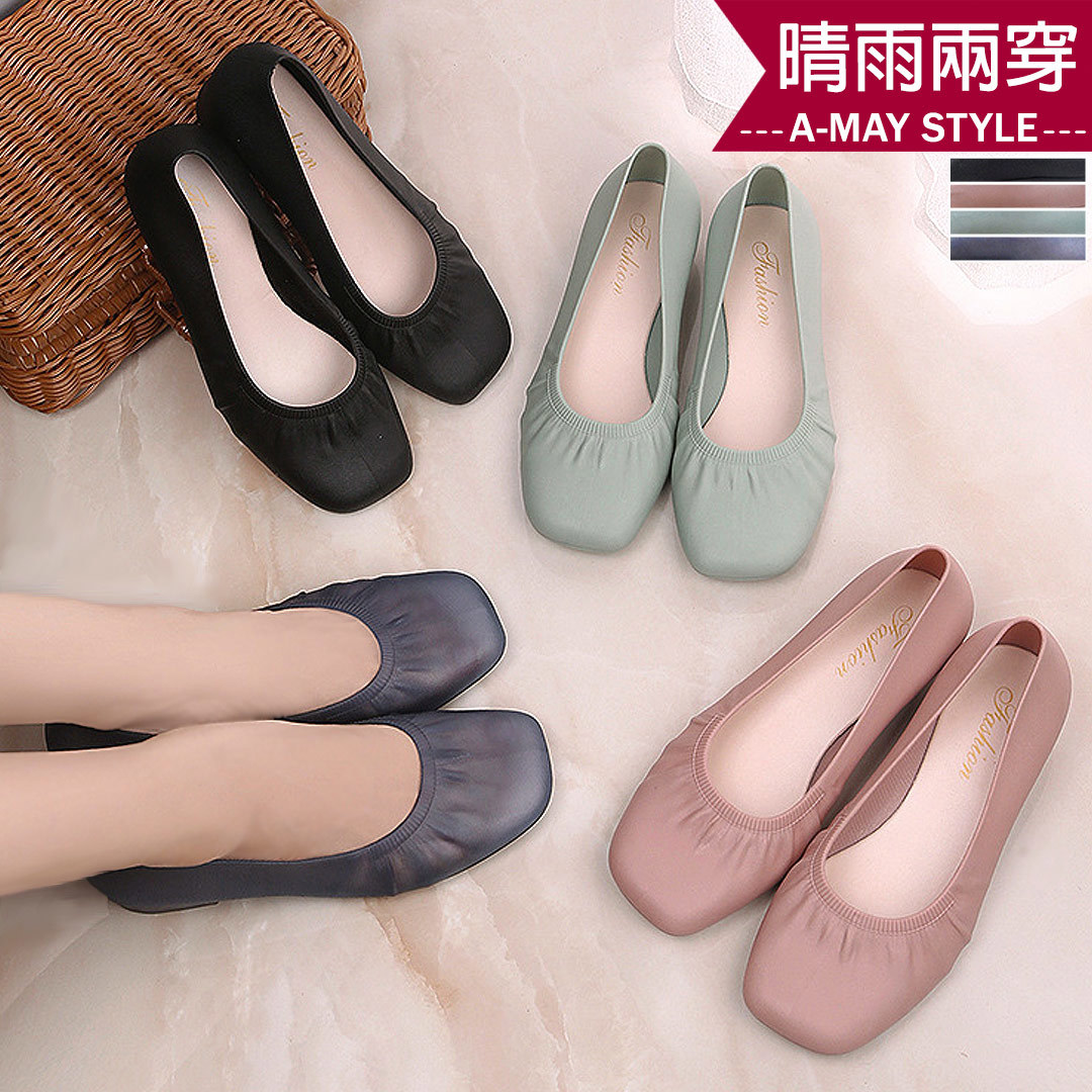 現貨.防水雨鞋 果凍鞋 晴雨兩穿防水方頭低跟包鞋【XR03908】＊艾美時尚(特價品不供退換)