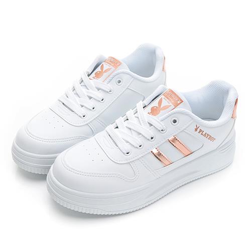 ⚡夏季應援 BIG SALE｜PLAYBOY comfortable 極簡線條兔兔小白鞋-白玫瑰金(Y9617)