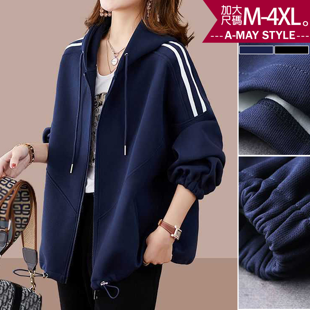 加大碼 外套 棒球外套 日韓設計休閒寬鬆棉質連帽外套(M-4XL)【XC090170】＊艾美時尚(現 預)