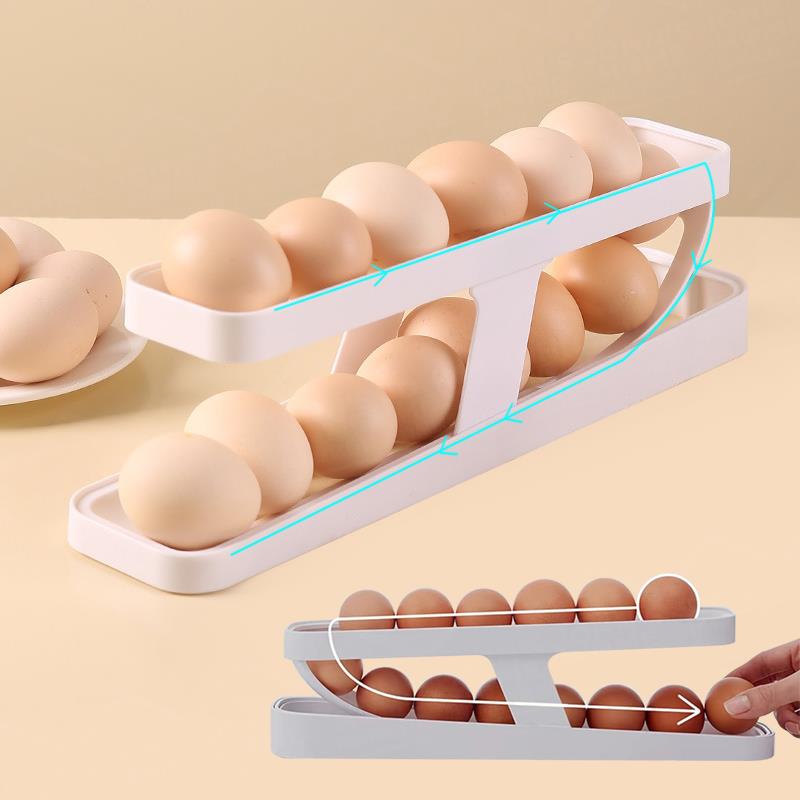 自動滾蛋雞蛋盒 順序出蛋 雙層雞蛋收納架 廚房冰箱雞蛋架 雞蛋托 雞蛋座【ZJ0312】《約翰家庭百貨