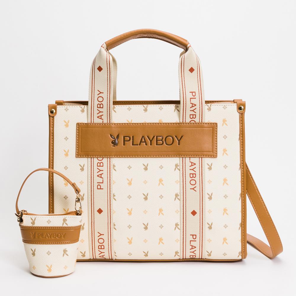 PLAYBOY  方形手提包附長背帶 Dynamic系列 - 米色(532-5201-01-6)
