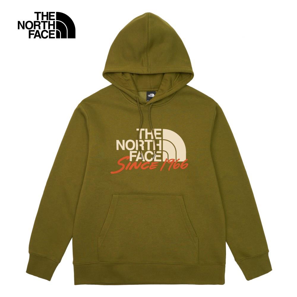 【官網特降】The North Face北面男款綠色舒適保暖大尺寸LOGO印花休閒長袖帽T｜88FSPIB