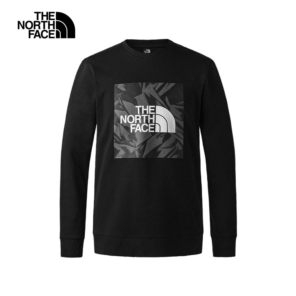 【特降】The North Face北面男款黑色舒適透氣大尺寸LOGO印花休閒長袖大學T｜88FTJK3