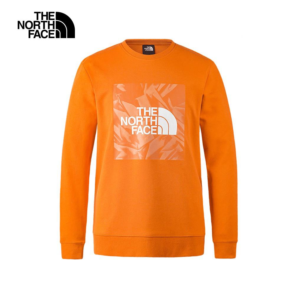 【特降】The North Face北面男款橘色舒適透氣大尺寸LOGO印花休閒長袖大學T｜88FTPCO