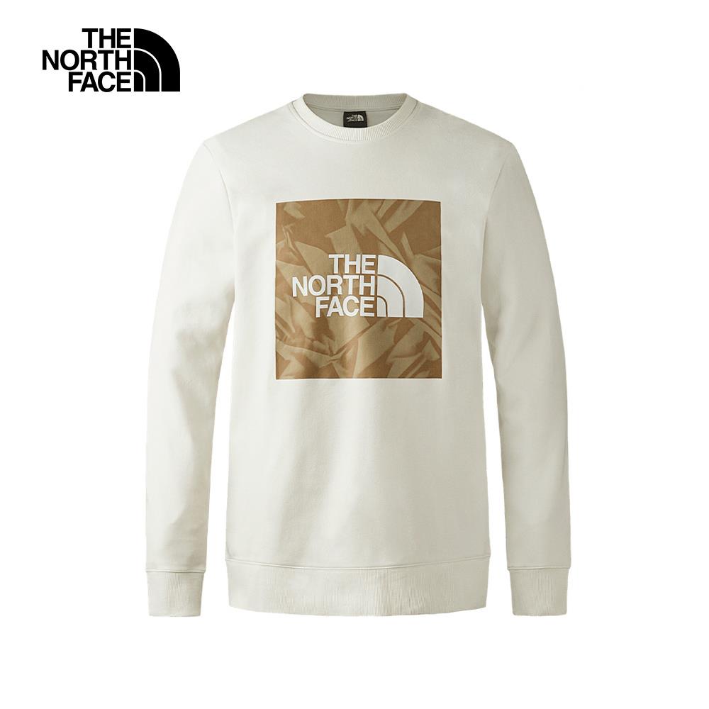 【特降】The North Face北面男款白色舒適透氣大尺寸LOGO印花休閒長袖大學T｜88FTQLI