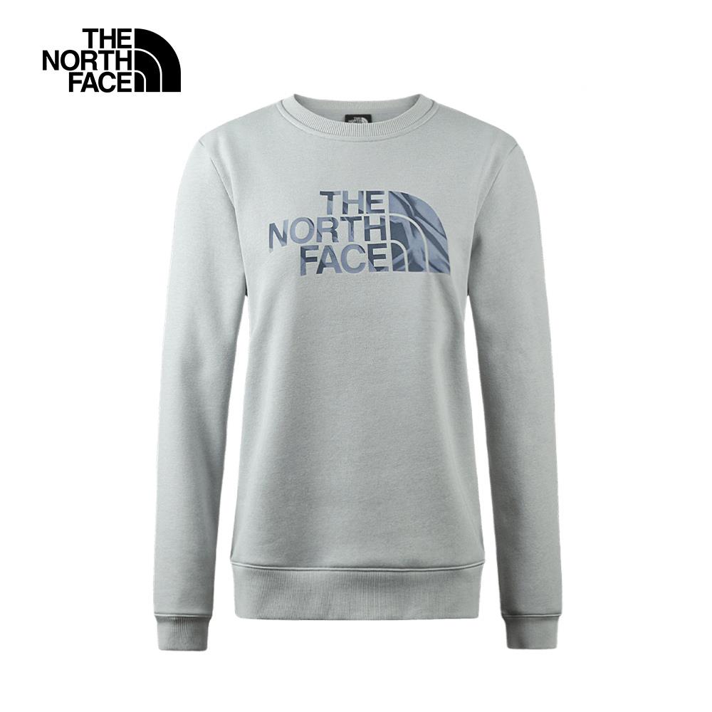 【特降】The North Face北面女款灰色舒適透氣大尺寸LOGO印花休閒長袖大學T｜88FUA0M