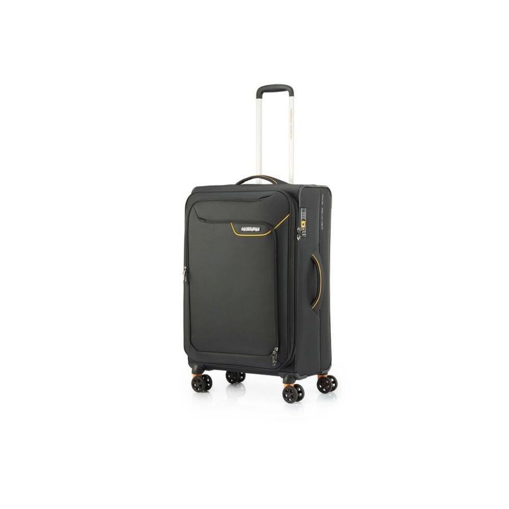 27吋行李箱推薦 可擴充布面拉鍊箱 雙層防盜拉鍊 抑菌內裡設計-黑/黃-QJ6-APPLITE 4 ECO系列-AT美國旅行者