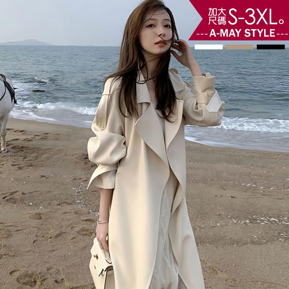 加大碼 風衣 日韓設計氣質感風衣外套(S-3XL)【XHI23A73】＊艾美時尚(現+預)