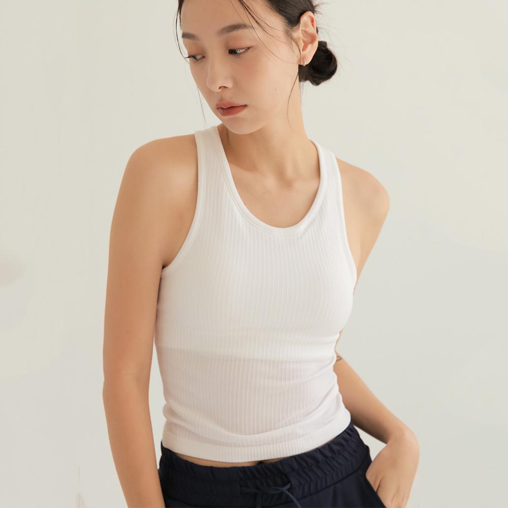 螺紋短版背心(內附胸墊)-White