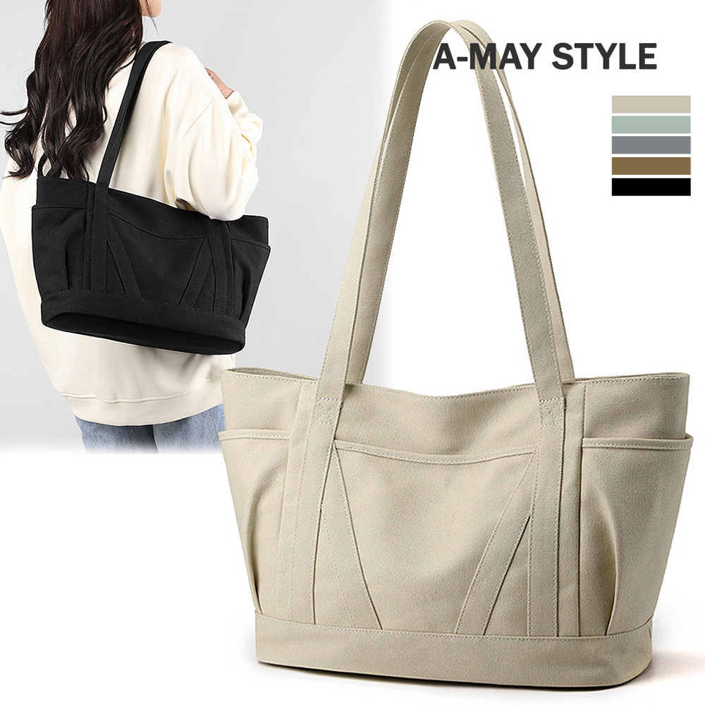 肩背包 側肩包 日韓設計簡約大容量帆布托特包(5色)【XBF212131】＊艾美時尚(現 預)