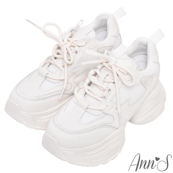 🔥買三送一🔥Ann’S終極第四代女團長腿!造型兩段底台內增高厚底真皮老爹鞋6cm-白