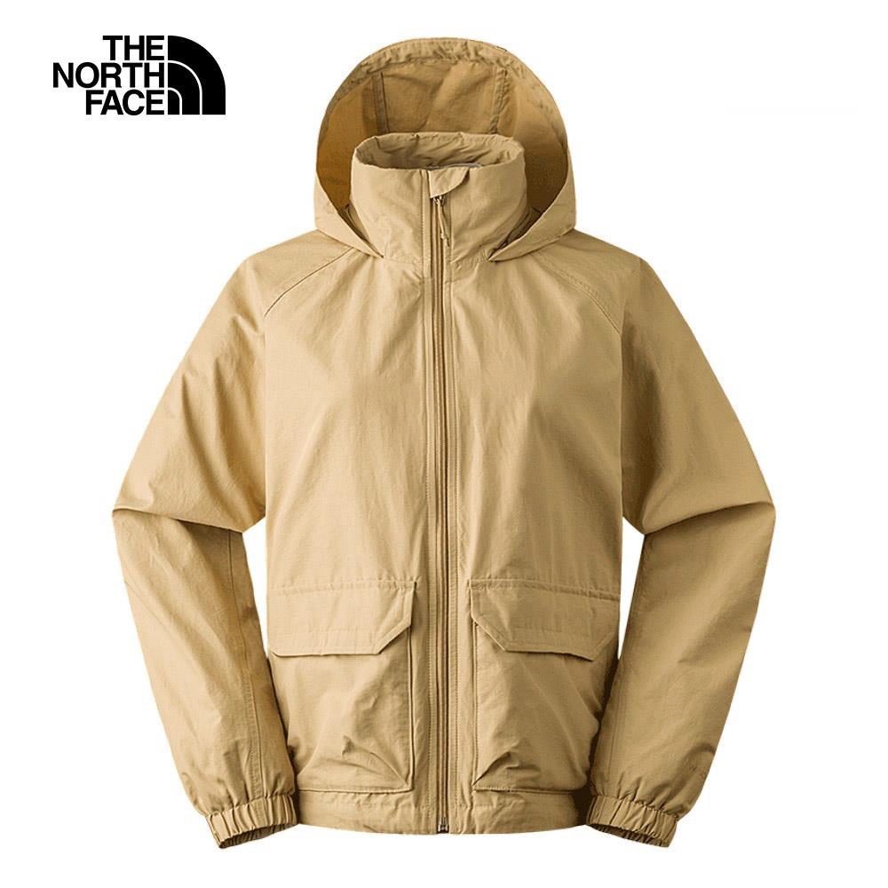 The North Face北面女款卡其色可收納式連帽防風舒適風衣外套｜87W9LK5