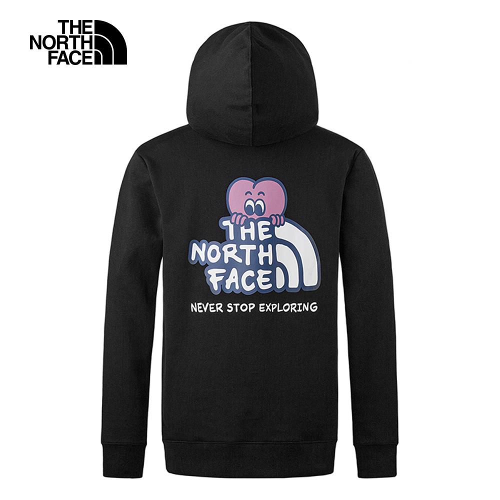 【特降】The North Face北面男女款黑色舒適情人節趣味心型印花休閒長袖帽T｜88FWJK3