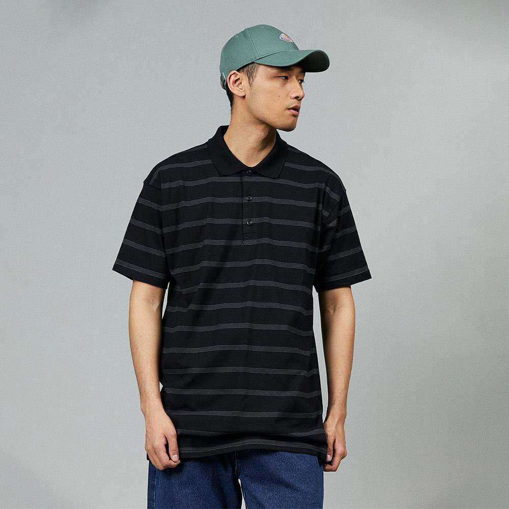 Dickies男款黑色純棉條紋舒適休閒短袖POLO衫|DK012961BLK