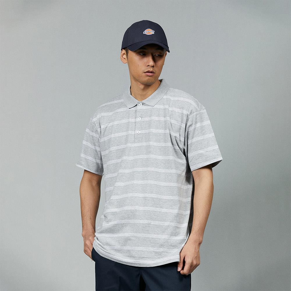 Dickies男款羽灰色純棉條紋舒適休閒短袖POLO衫|DK012961HG0