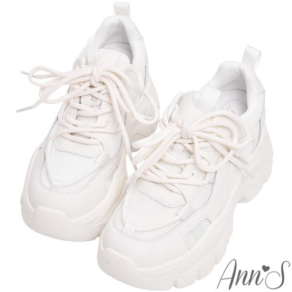 💐母親節限定專區最高7折💐Ann’S終極第四代女團長腿!雙層鞋帶內增高厚底真皮老爹鞋6cm-白