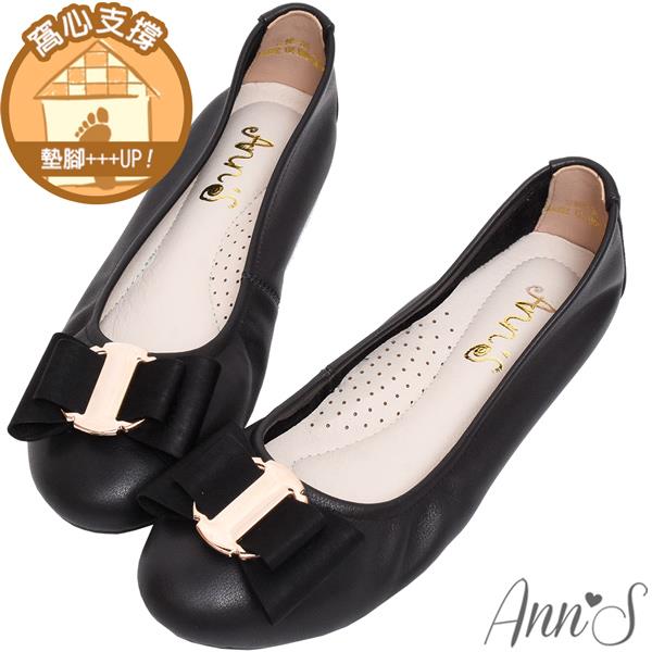 🎁買就送鞋撐🎁Ann’S精品氣質蝴蝶結-柔軟牛皮全真皮平底娃娃鞋-黑