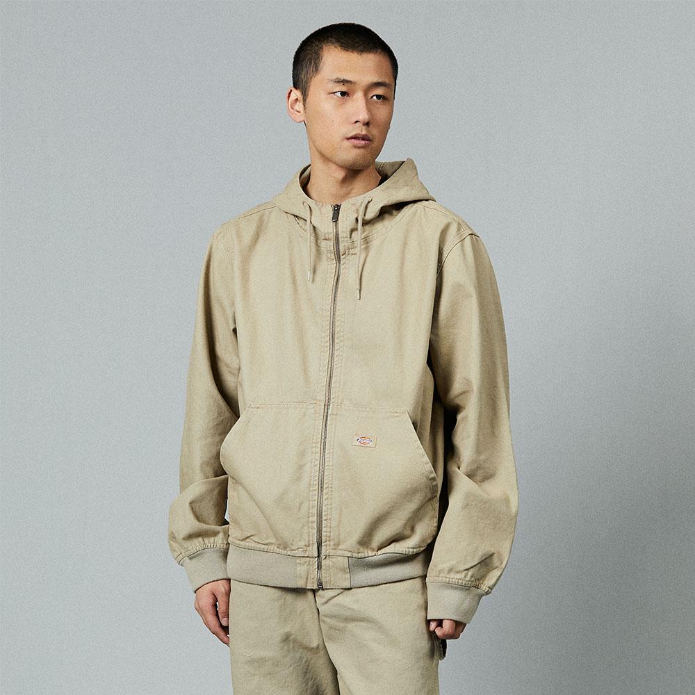 Dickies男款石磨沙色純棉帆布兩側收納口袋連帽外套|DK012923F02