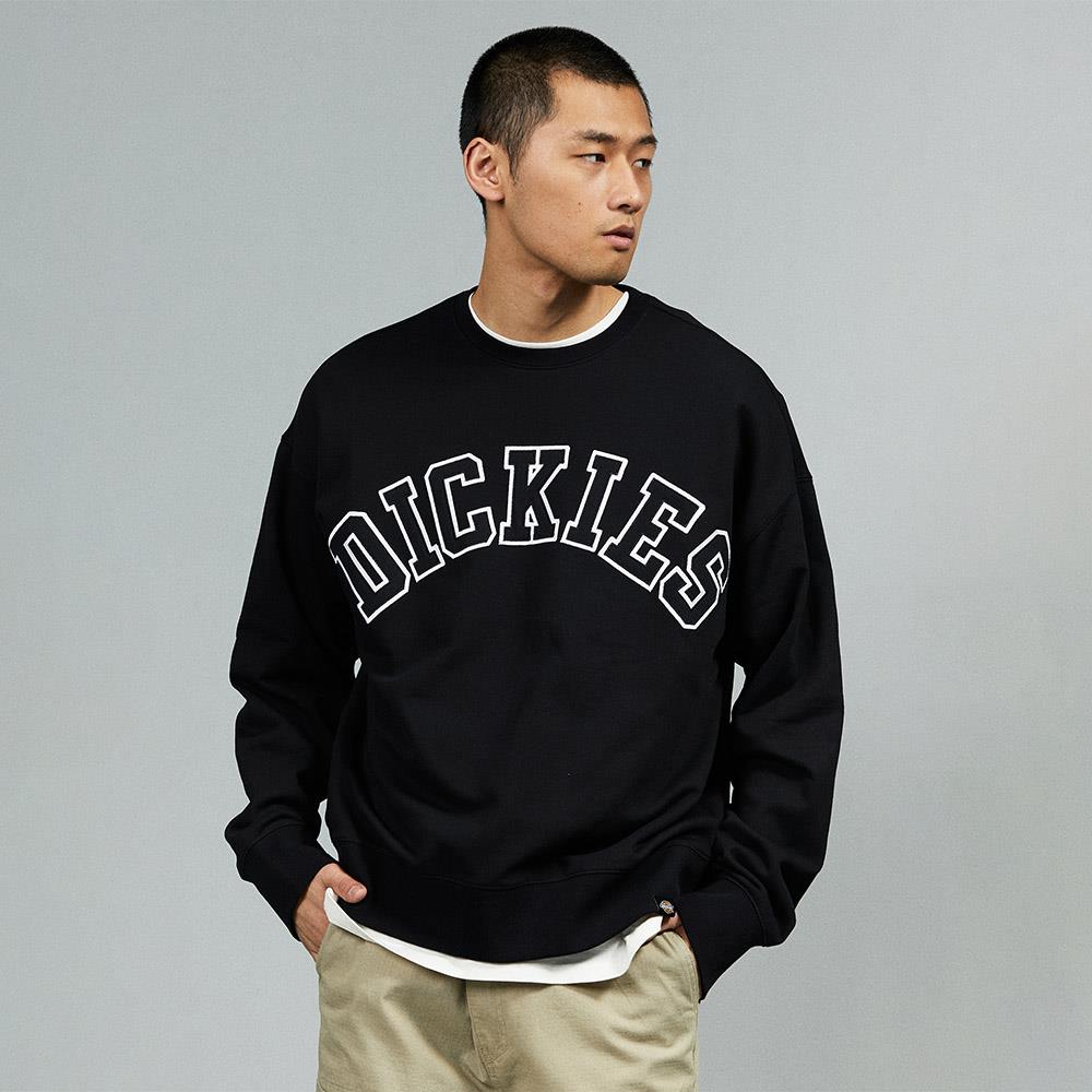 Dickies男款黑色胸前大尺寸Logo刺繡寬鬆大學T|DK013103BLK