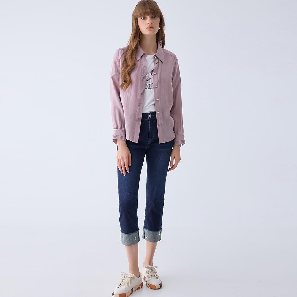ILEY伊蕾 涼感珍珠排釦紋理襯衫(紫色；M-XL)1241591501
