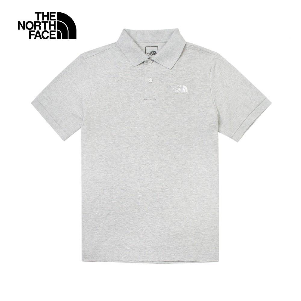 The North Face北面男款灰色品牌LOGO舒適立領短袖POLO衫|87UXDYX