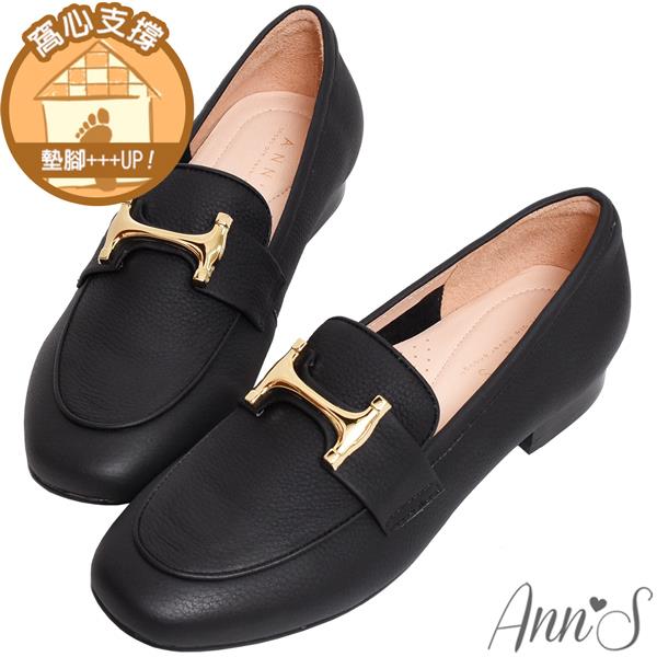 🍎任一雙現折$618🍎Ann’S金色幸運骨-真皮荔枝牛皮平底樂福鞋-黑(版型偏小)
