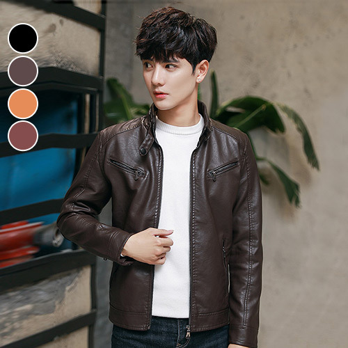 外套 立領皮衣騎士外套 日系 韓系 街頭 古著 復古 夾克 型男 厚磅 加大尺碼 台灣出貨【NZ8PY04】