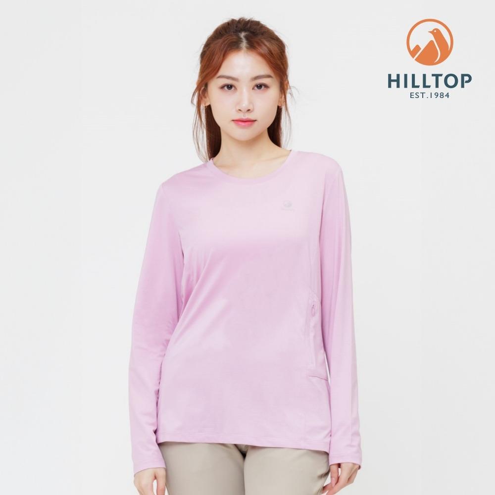 【hilltop山頂鳥】POLYGIENE抗菌吸濕快乾輕量POLARTEC圓領彈性長袖上衣 女款 粉｜PS15XF35ECF0