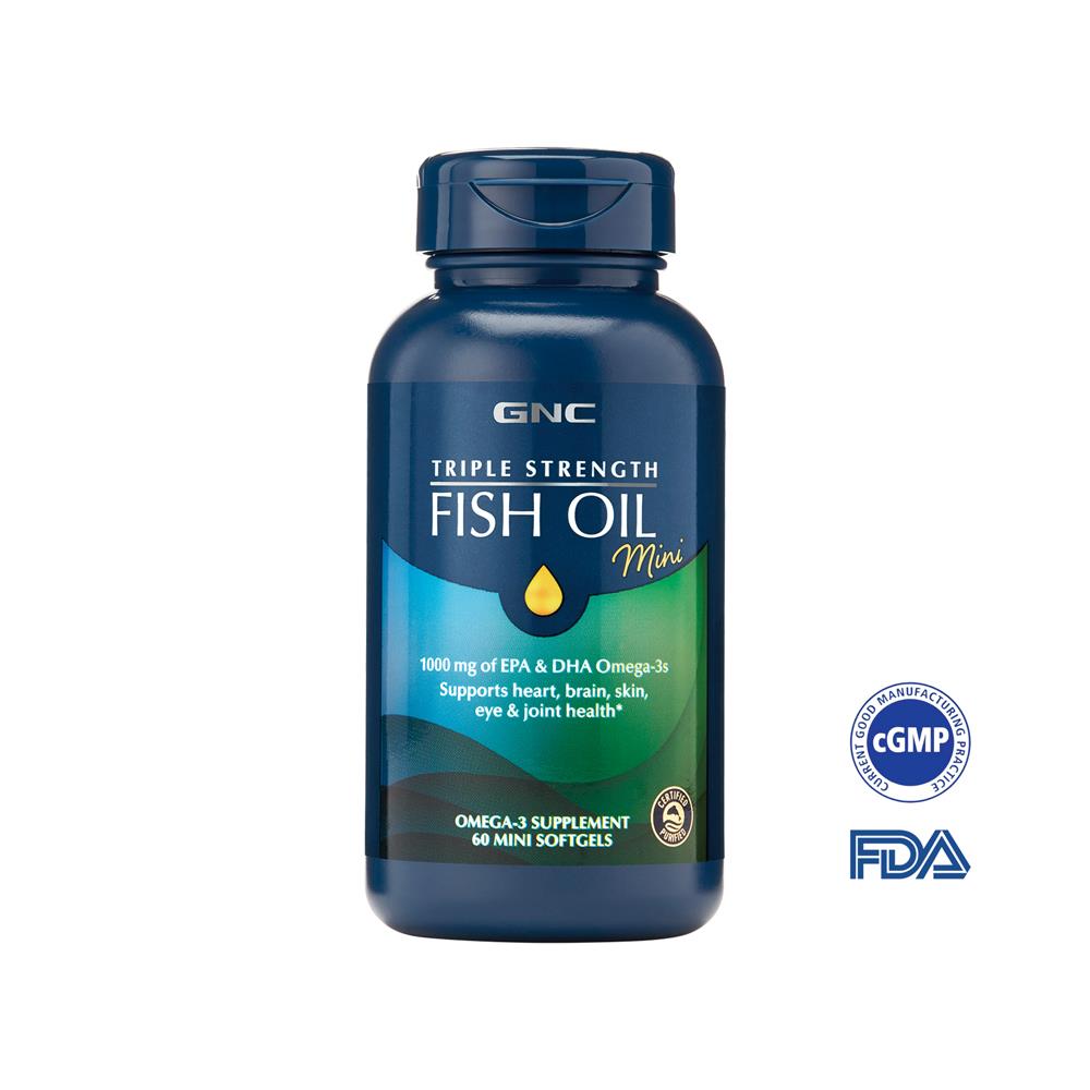 93%超高濃度 Omega 3 不返魚腥味 三倍魚油迷你軟膠囊(60粒/瓶)｜GNC Triple Strength Fish Oil Mini(60 Mini Softgels)