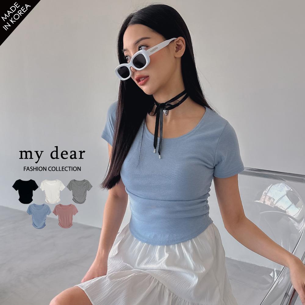MD韓製79折/現貨/側抓皺圓領軟彈上衣５色【A01240018】