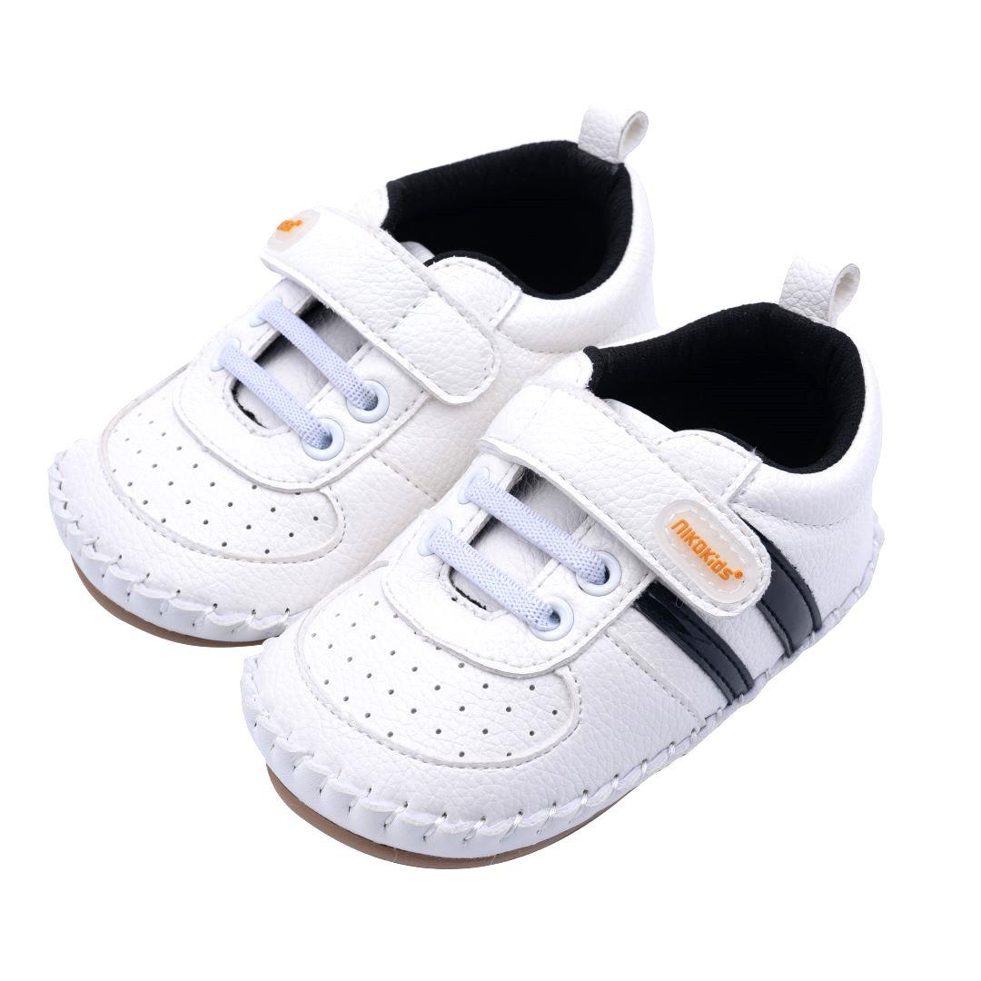 【NikoKids】軟Q底手工縫製學步鞋/經典黑條(SG595)12~14公分【柔軟舒適室內室外皆宜】
