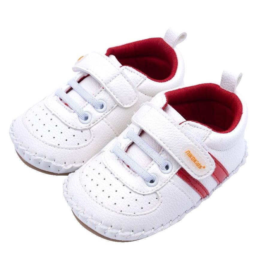 【NikoKids】軟Q底手工縫製學步鞋/經典紅條(SG594)12~14公分【柔軟舒適室內室外皆宜】