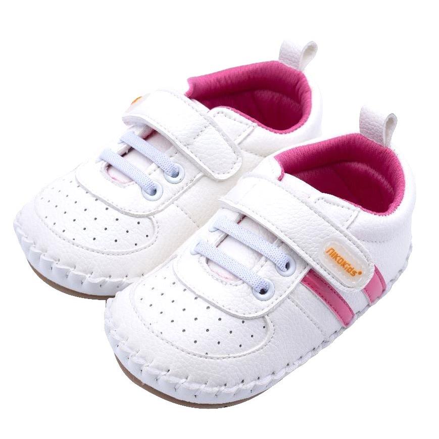 【NikoKids】軟Q底手工縫製學步鞋/經典粉條12~14公分(SG569)【柔軟舒適室內室外皆宜】