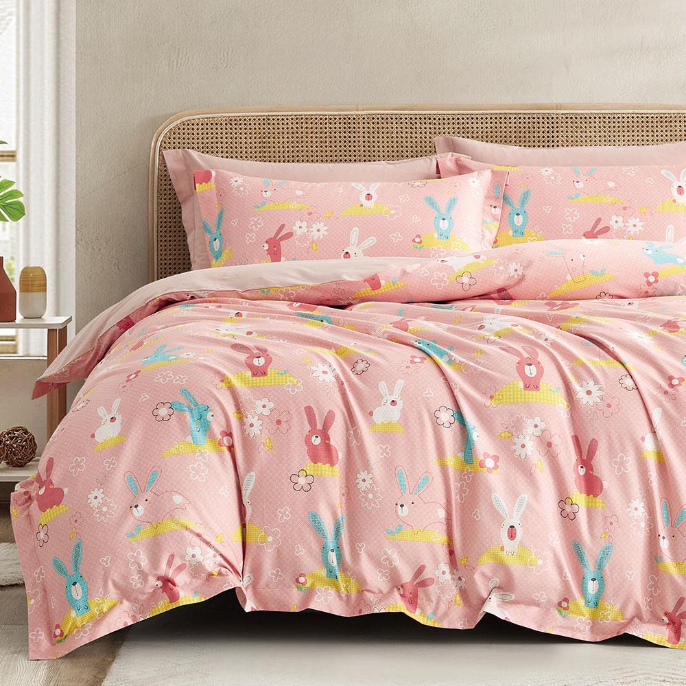 Miile美麗棉系列-百花小兔 / 美國棉四件式薄被套床包枕套組