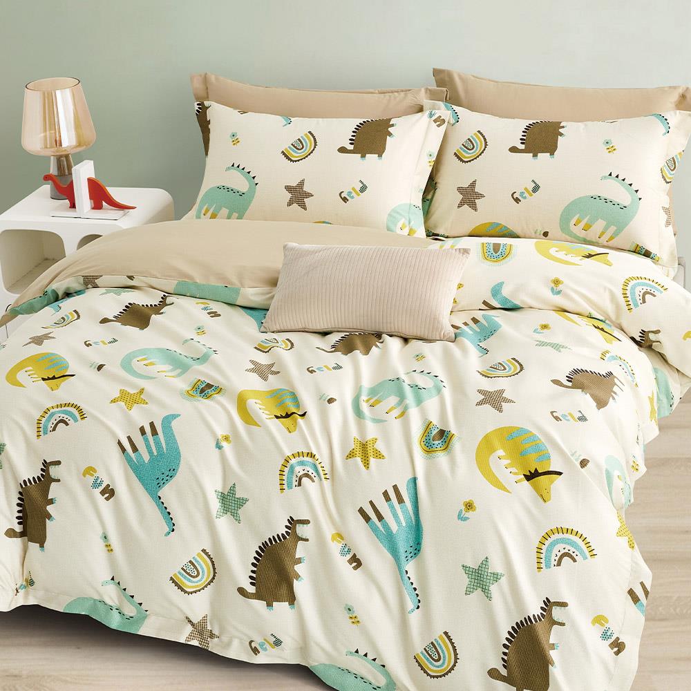 Miile美麗棉系列-恐龍世界 / 美國棉四件式薄被套床包枕套組