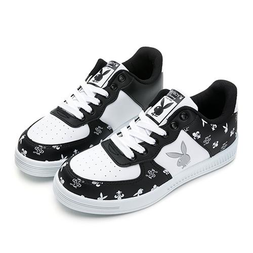 ⚡夏季應援 BIG SALE｜PLAYBOY Versatile 經典老花兔兔小白鞋-黑白(PY0007)