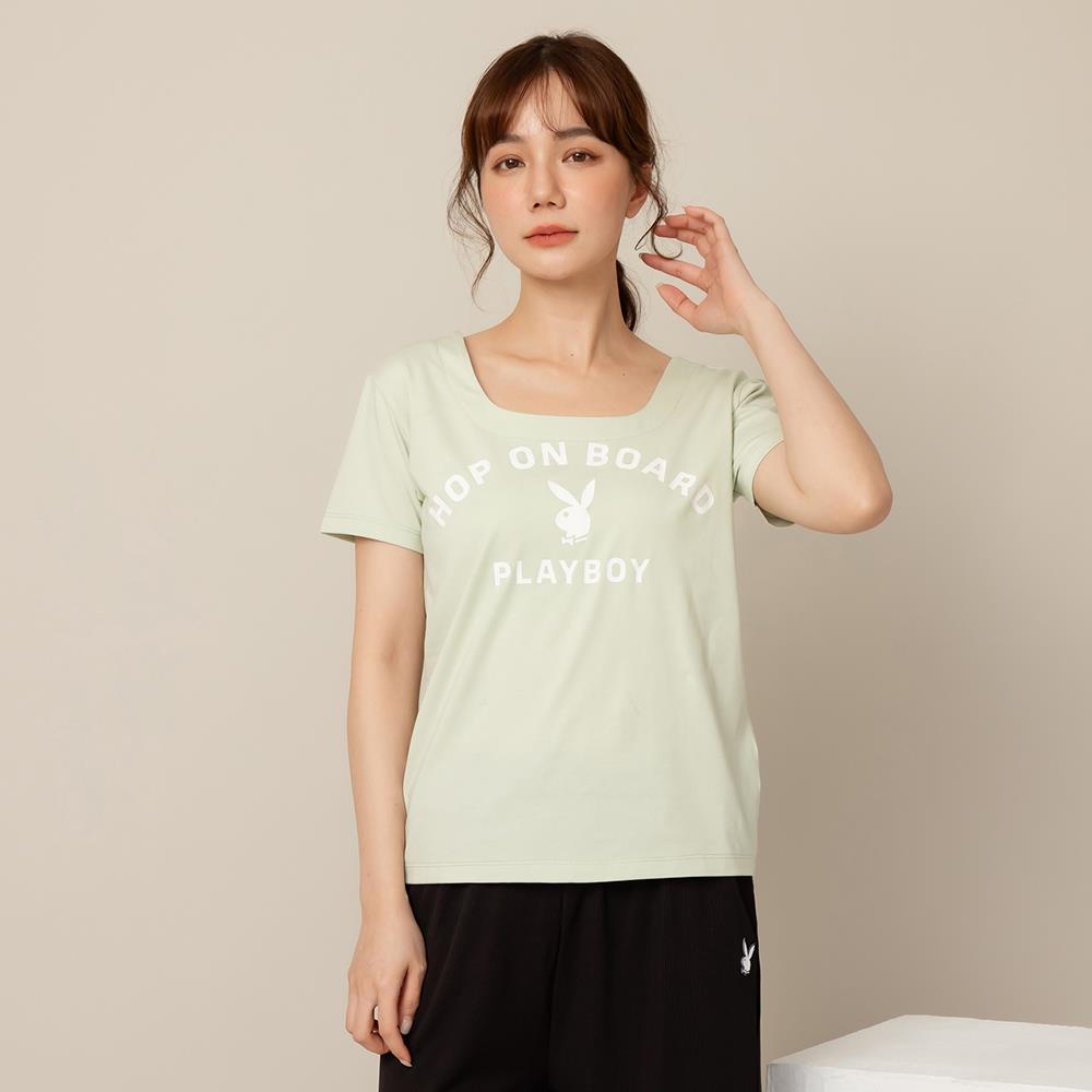 PLAYBOY - 方領基本款休閒上衣 - 粉綠色/740-001-41-1